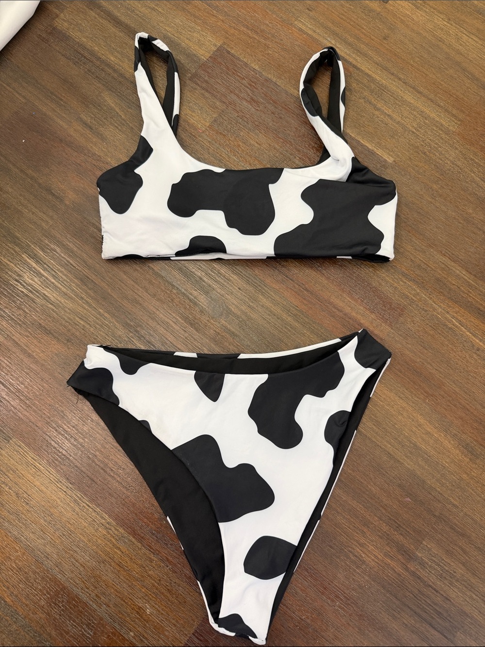 Women's Cow-Print Black & White Bikini Set